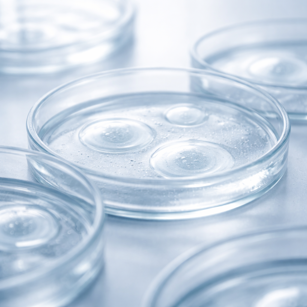 Stacked petri dishes with translucent layers and soft macro depth.